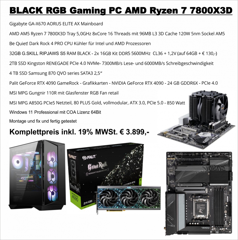 Angebot AMD Ryzen 7 7800X3D BeQuiet 32GB BLACK 4090