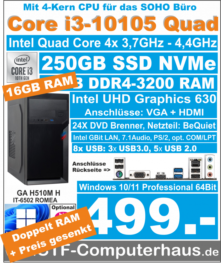 PCS Intel Core-i3 10105 SOHO H510M H 16G W11pro Romea