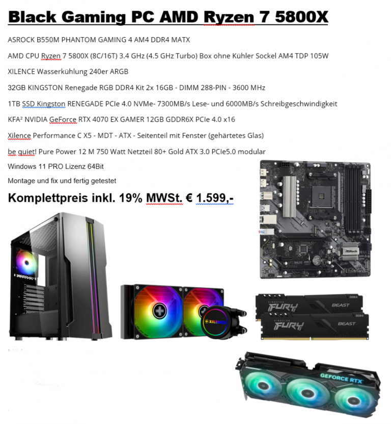Black Gaming PC AMD Ryzen 7 5800X